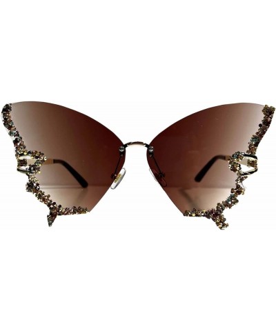 Shiny Crystal Butterfly Sunglasses Women Metal Frame Gradient Sun Glasses Ladies Rimless Rhinestone Eyeglasses Brown $9.89 Bu...