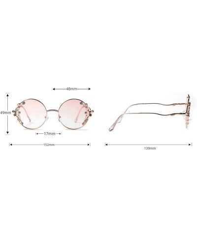 Round Mosaic Diamond Retro Fashion Ladies Sunglasses,Trendy Metal Frame Glasses Tea Pink $9.44 Round