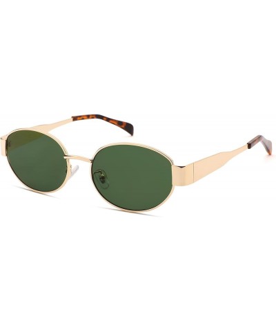 Retro Oval Sunglasses for Women Men - Fashion Sun Glasses - Rectangle Metal Frame Shades A4 Gold / Green $9.80 Oval
