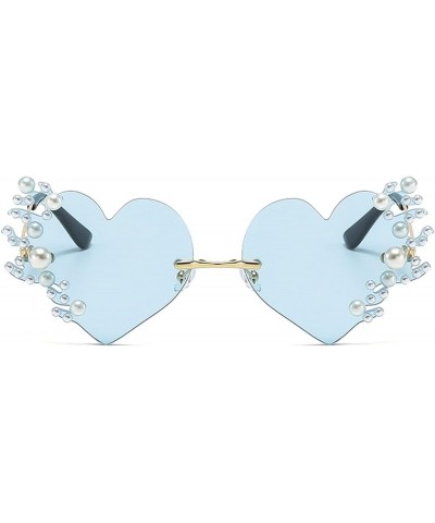 2022 Women Pearl Heart Shape Sunglasses Melting Heart Flame sunglasses Trendy Rimless Party Cute Prom Glasses blue $10.79 Rim...