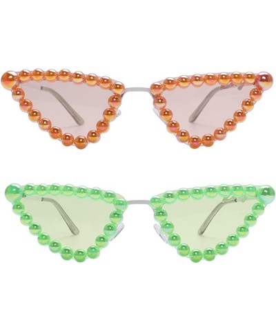 Sexy Female Fashion Diamond Cat Eyes Sunglasses Shades UV400 Small Bling Luxury Crystal Eyewear 2pcs-green&orange $13.34 Cat Eye
