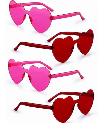 Heart Shaped Sunglasses for Women:4 Pairs Colorful Rimless Transparent Heart Glasses for Concert Party Favors Red,dark Pink $...