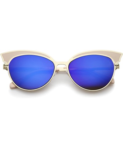Womens Two-Tone Oversized Metal Mirrored Cat Eye Sunglasses 57mm White-gold / Blue Mirror $8.95 Cat Eye