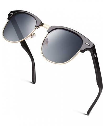 Classic Horn Rimmed Semi Rimless Polarized Sunglasses for Men Women GQO6 Classic Gradient Grey (Gold Edge丨cat 3) $10.25 Oval