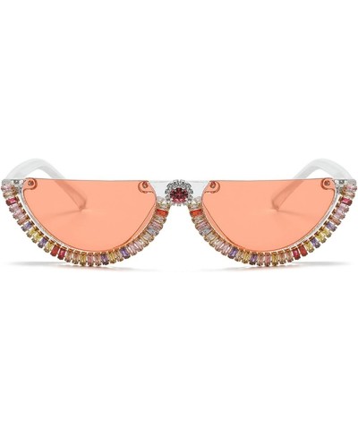 Half Frame Rhinestone Sunglasses Women Modern Cat Eye Sunglasses Fashion Luxury bling Designer Diamond Sun Glasses Orange $10...