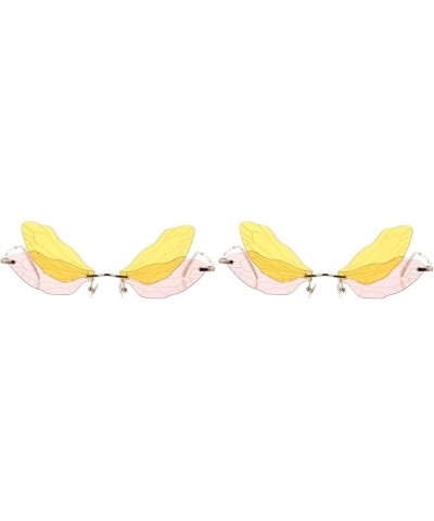 ser of 2 Rimless Dragonfly Wing Dragonfly sunglasses rimless eyewear rimless Sunglasses Sunglasses Retro Clear Glod and Yello...