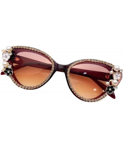 Retro Sparkling Rhinestone Colorful Cat Eye Sunglasses Women Gradient Sun Glasses Female Shades UV400 Brown $10.61 Designer