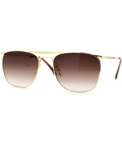 Hipster Crossbar Double Bridge Rectangle Metal Rim Sunglasses Gold Brown $9.85 Rectangular