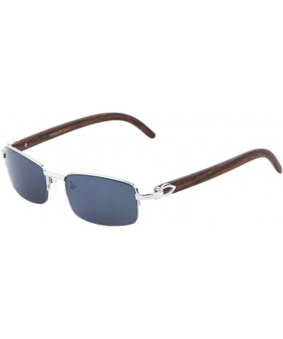 Debonair Slim Half Rim Rectangular Metal & Wood Sunglasses (Silver & Cherry Wood Frame, Black) $9.87 Rimless