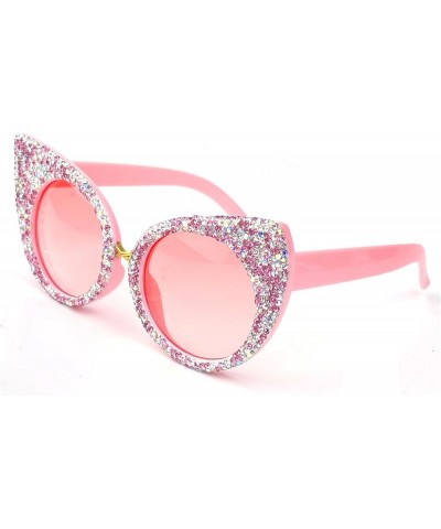 Trendy Cat Eye Rhinestone Bling Sunglasses for Women Cute Round Diamond Sunglasses Vintage Female bling Party Sunglasses Pink...