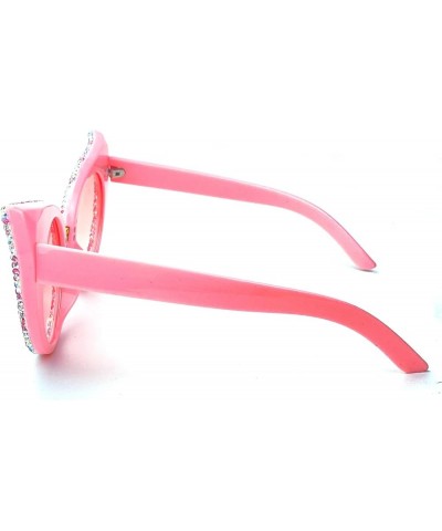 Trendy Cat Eye Rhinestone Bling Sunglasses for Women Cute Round Diamond Sunglasses Vintage Female bling Party Sunglasses Pink...
