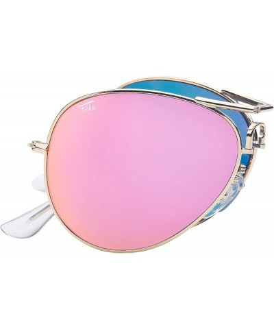 Polarized Folding Sunglasses – Scratch Resistant Lens Coating – Collapsible Frame – Premium Leather Case – Aviators Gold - Pi...