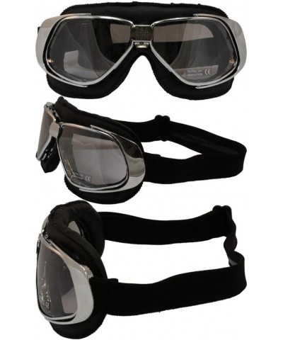 Nannini Rider Motorcycle Goggles Hand-Sewn Black Leather Chrome Clear AntiFog Lens $58.05 Goggle