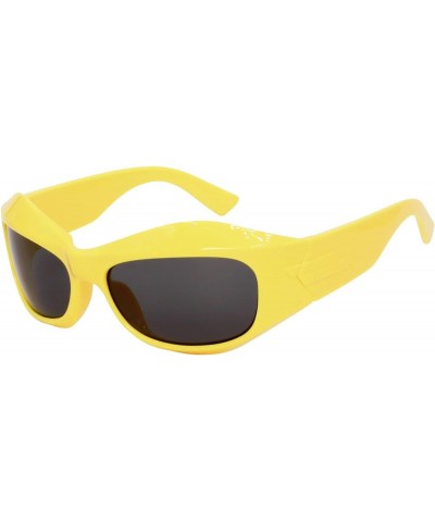 Wrap Around Oversized Sunglasses Womens Trendy Futuristic Y2K Glasses Thick 2000s Sun Shades Lemon Yellow $9.64 Oversized