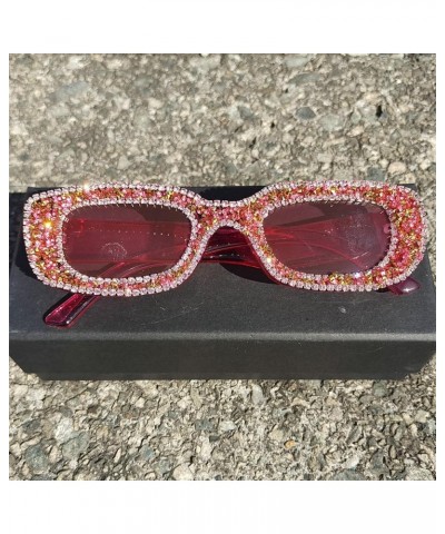 Rectangular Diamond Sunglasses Women Rhinestone Square Sunglasses Vintage Female bling Party Sunglasses Eyewear Pink 3 $11.22...