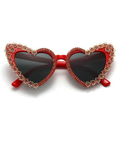 Unique Fine Shimmering Love Heart Diamond Flowers Sun Glasses Women Peach Heart Fashion Bling Sunglasses Red $10.56 Designer