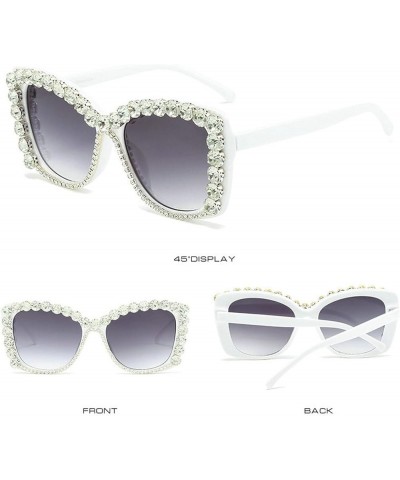 Fashion Square Butterfly Oversized Diamond Rhinestone Sunglasses Women Bling Chain Trend Sun Glasses White $10.43 Butterfly