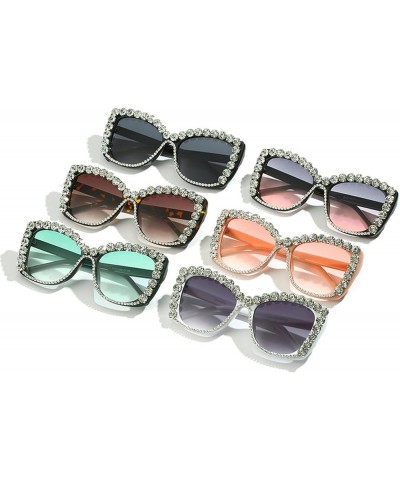 Fashion Square Butterfly Oversized Diamond Rhinestone Sunglasses Women Bling Chain Trend Sun Glasses White $10.43 Butterfly