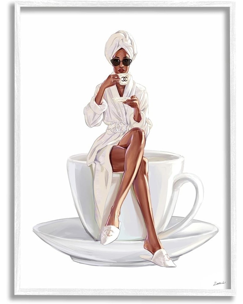 Chic Coffee Teacup Woman Sipping Robe Sunglasses, Design by Ziwei Li White Framed 16 x 20 $33.75 Designer