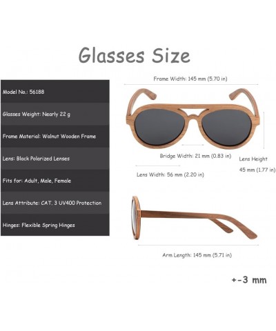 Pilot Polarized Wooden Sunglasses for Men Women, Bamboo Sunglasses Wood Frame Walnut Wood, Black Lens $20.99 Aviator