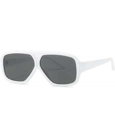 Trendy 90s Designer Pilot Sunglasses for Women Men Square Thick Frame Double Bridge Sun GlassesUV400 White $9.69 Pilot