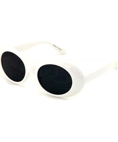 Vintage Sunglasses UV400 Bold Retro Oval Mod Thick Frame Sunglasses Clout Goggles with Dark Round Lens White Black $11.66 Rim...