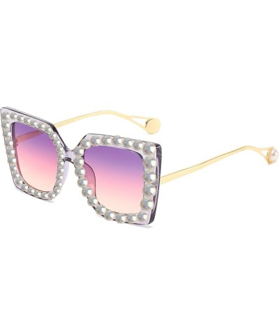 Trendy Rhinestone Square Sunglasses Women Oversized Crystal Frame pearl Gradient Lens Eyeglasses Purple $11.56 Oversized