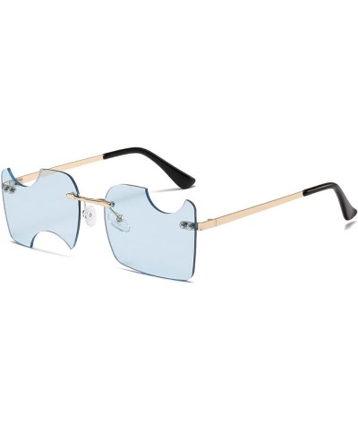 Fashion Rimless Rectangle Sunglasses Women Men Retro Clear Candy Colors Shades UV400 Men Trendy Sun Glasses Blue $10.85 Rimless