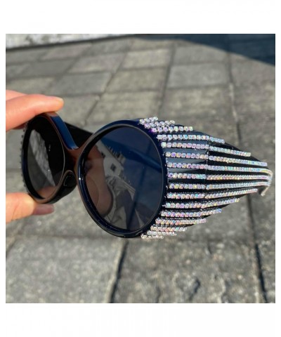 Bling Diamond Oval Punk Sunglasses Women Trendy Round Rhinestone sunglasses Luxury Party Sunglasses For Men Glasses 3pcs-blac...