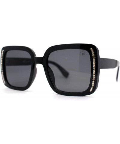 Subtle Rhinestone Jewel Chain Trim Rectangle Mod Butterfly Sunglasses All Black $10.99 Butterfly