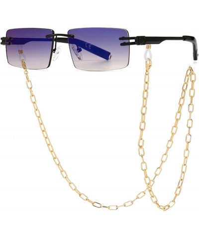 Retro Rimless Sunglasses Chain For Men Women Rectangle Ultra-Small Frame Sunglasses See Through Lens Eyewear 5 $9.24 Rimless