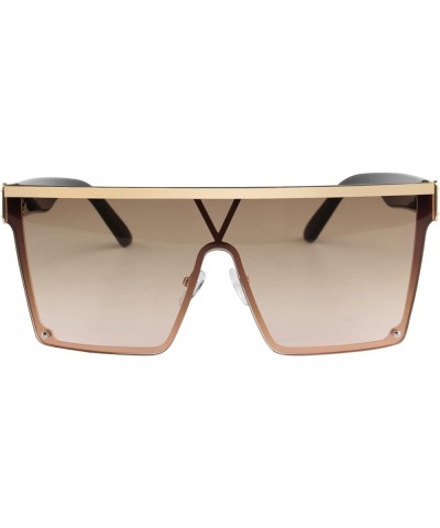Oversized Sunglasses for Women Men Trendy Square Sun Glasses One Piece Lens Big Sunglasses V-metal Gold Frame/Gradient Brown ...