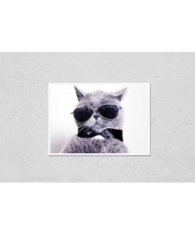 Wall Art Poster Print of Portrait of British Shorthair Gray Cat Wearing Sunglasses and a Tie Bow Tie 16" x 20 $15.08 Designer