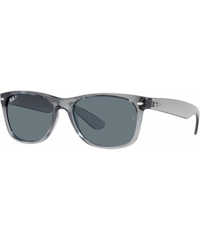 RB2132 New Wayfarer Square Sunglasses Transparent Grey/Dark Blue Polarized $51.86 Square