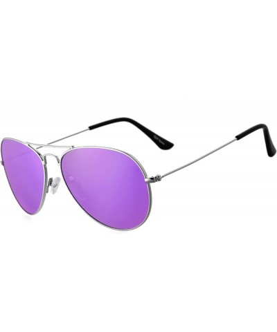 Classic Pliot Sunglasses for Women Polarized Mens Shades UV Protection with Case Silver Frame/Purple Lens $11.65 Pilot
