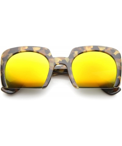 Women's High Fashion Bold Bottom Cut Square Mirrored Lens Sunglasses 52mm Yellow Tortoise / Orange Mirror $9.43 Designer