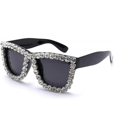 Oversized Rhinestone Square Sunglasses for Women Ladies Diamond Glasses Fashion Crystal Pearl Sun Glasses UV400 Shades White&...