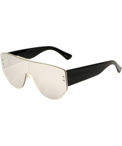 Oversized Flat Top One Piece Stud Geometric Shield Lens Sunglasses Grey $11.94 Oversized