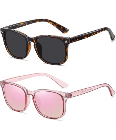 Polarized Sunglasses for Women Classic Retro Style 100% UV Protection A9 Dark Tortoise/Grey+pink/Pink Mirrored (2 Pack) $13.5...