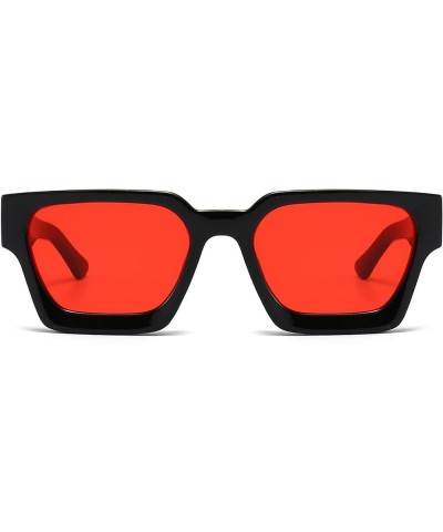 Thick Square Frame Sunglasses for Women Men Fashion Chunky Rectangle Sun Glasses Black Shades 12 Black/Red $11.99 Aviator
