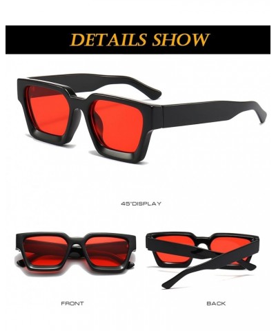 Thick Square Frame Sunglasses for Women Men Fashion Chunky Rectangle Sun Glasses Black Shades 12 Black/Red $11.99 Aviator