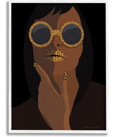 Glam Female Portrait Leopard Print Sunglasses Patterned Lips, Designed by Omar Escalante White Framed Wall Art, 24 x 30, Blac...