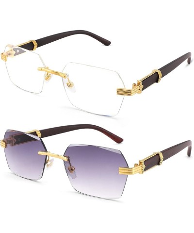 Rimless Rectangle Sunglasses Men Women Retro Frameless Square Shade Y2k Sun Glasses Tinted Eyewear B7* 2 Pack (Clear + Gradie...