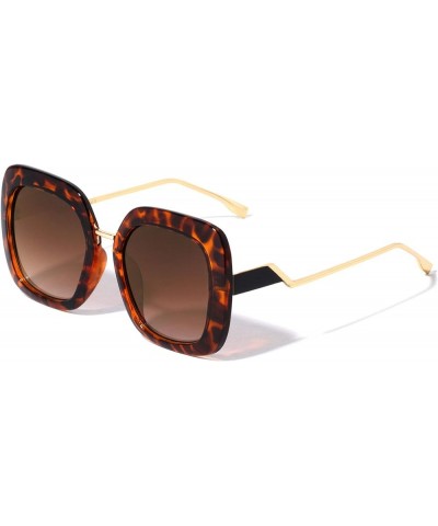Zurich Round Square Zigzag Temple Fashion Sunglasses Brown $10.75 Square