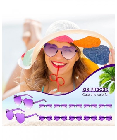 30 Pairs Heart Shaped Sunglasses Beach 80s Rimless Sunglasses Candy Color Eyewear for Women Girl Men Birthday Party Purple Pu...