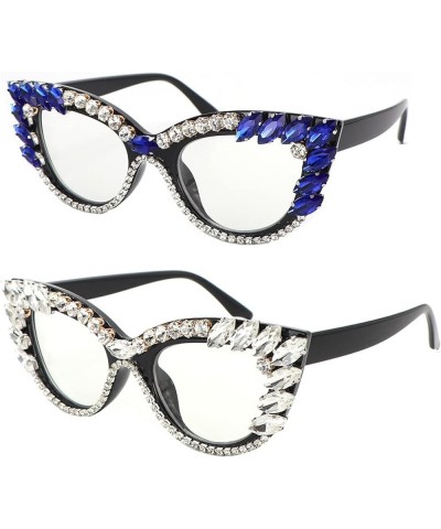 Lightweight Shiny Cat Eye Design Chic women clear Retro small frame glasses Trendy decoration frame glasses with box 2pcs-bla...