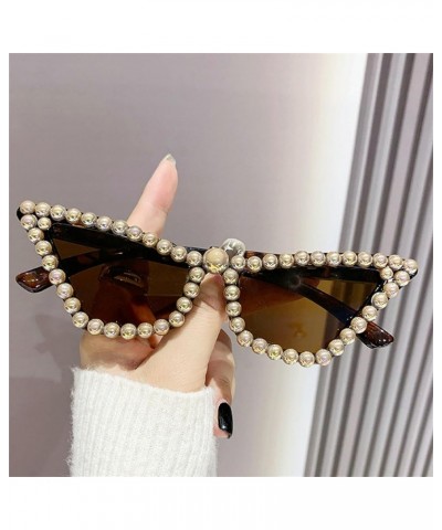 Trendy Cat Eye Rhinestone Sunglasses for Women 90s Styles Bling Pearl Sun Glasses Oversized Disco Party Accessory Leopard $9....