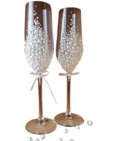 Pearl Embellished Champagne Glasses (Gold pearl) White Pearl $42.30 Designer