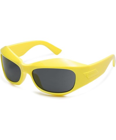 Wrap Around Sunglasses for Women Men Fashion Y2k Oversized Futuristic Oval Glasses Trendy Shades VL9709 Yellow Frame Grey Len...