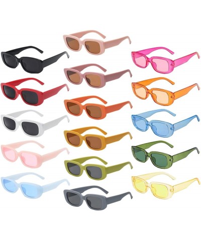 16 Pack Retro Rectangle Sunglasses Classic Women Vintage Square Eyewear Matte Clear Narrow Frame Fashion Glasses 16 Multicolo...